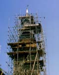 1968 spire in scaffolding